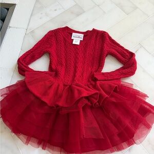American Girl Red Cable Knit Dress with Tulle Skirt size 6